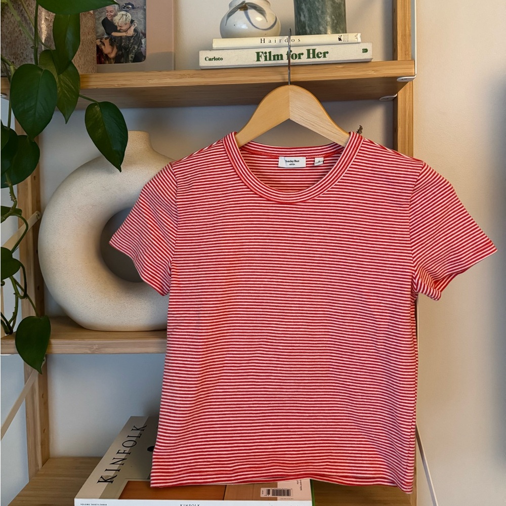 Aritzia Red and White Striped tshirt